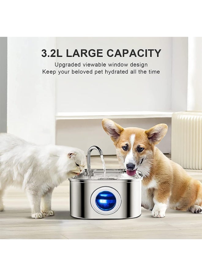 م.ا & ف'س نافورة مياه للقطط، نافورة مياه للحيوانات الأليفة من الفولاذ المقاوم للصدأ مع مضخة هادئة، سعة كبيرة 3.2 لتر/108 أونصة، موزع مياه للحيوانات الأليفة مناسب للاستخدام الداخلي - Image 5